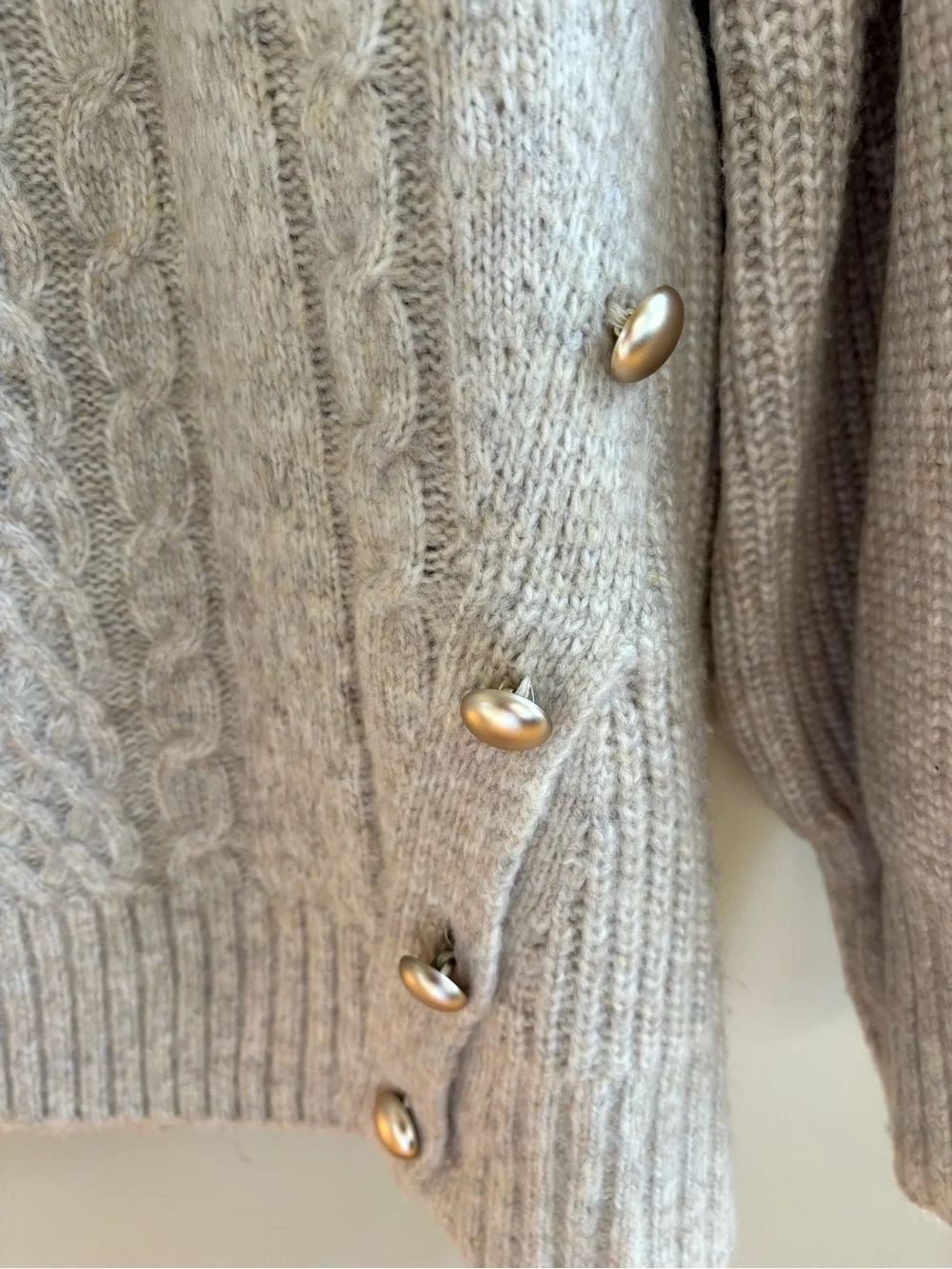 Liz Claiborne Cream Cable Knit Turtleneck Sweater with Side Buttons